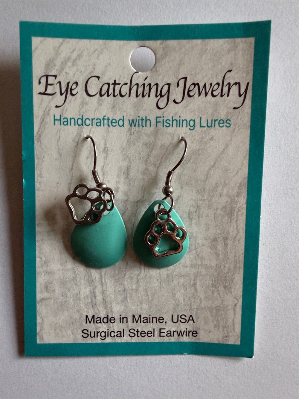 Teal Paw Print Drop Earrings